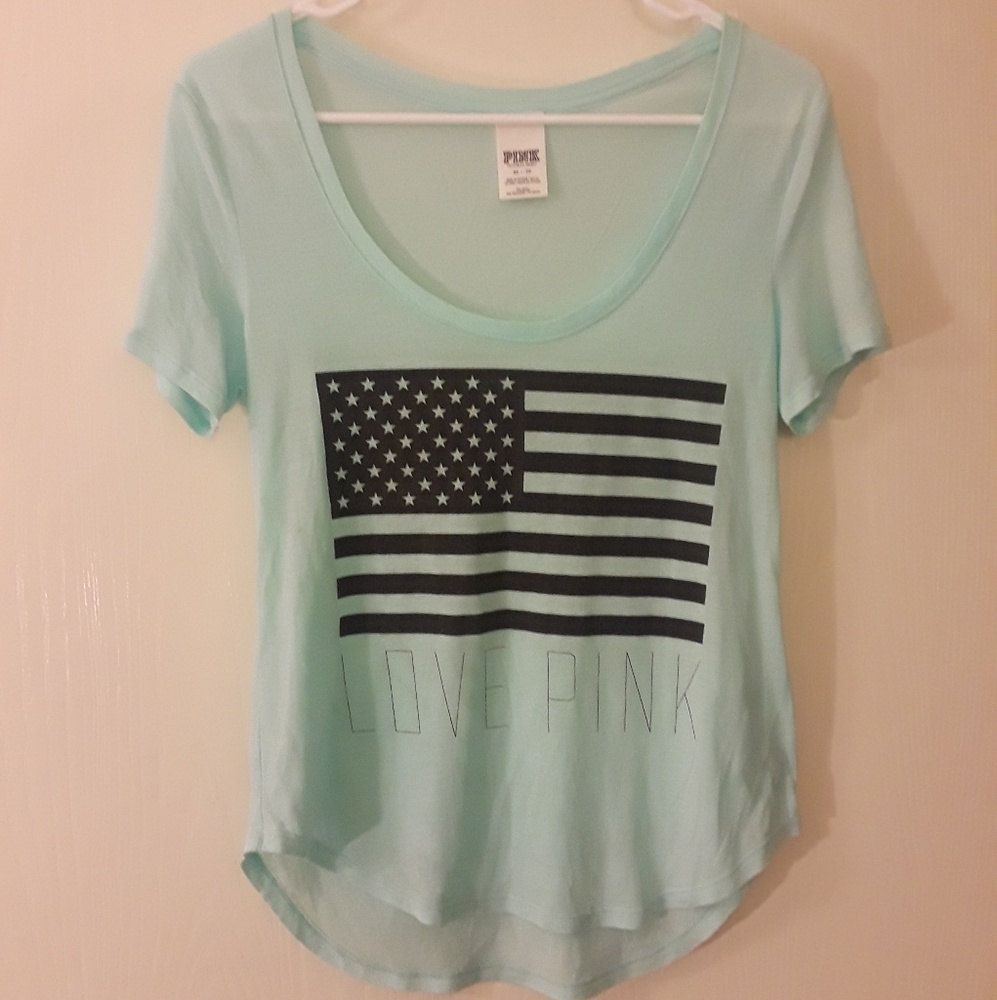 Pink Victoria's Secret Blue American Flag tee.